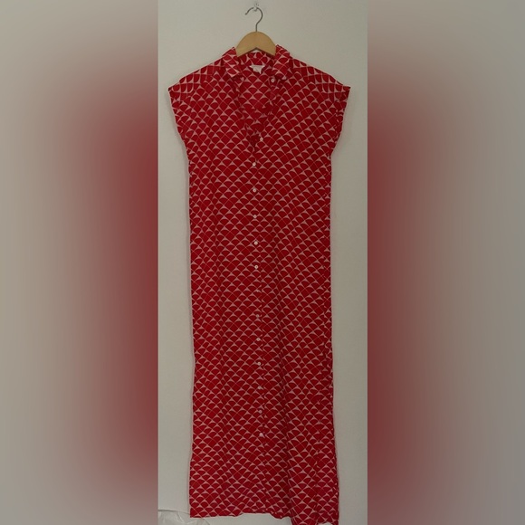 Club Monaco Silk Sleeveless Shirt Dress Red - Picture 5 of 8
